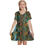 Flowers Trees Forest Mystical Forest Nature Background Landscape Kids  Short Sleeve Tiered Mini Dress