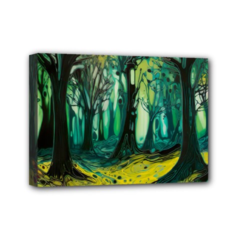 Trees Forest Mystical Forest Nature Junk Journal Landscape Nature Mini Canvas 7  x 5  (Stretched) from UrbanLoad.com