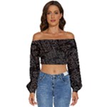 FusionVibrance Abstract Design Long Sleeve Crinkled Weave Crop Top
