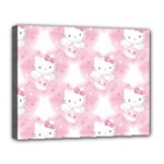 Hello Kitty Pattern, Hello Kitty, Child, White, Cat, Pink, Animal Canvas 14  x 11  (Stretched)