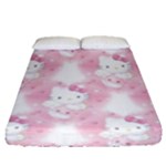 Hello Kitty Pattern, Hello Kitty, Child, White, Cat, Pink, Animal Fitted Sheet (Queen Size)
