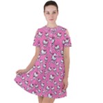 Hello Kitty Pattern, Hello Kitty, Child Short Sleeve Shoulder Cut Out Dress 