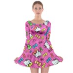 Hello Kitty, Cute, Pattern Long Sleeve Skater Dress
