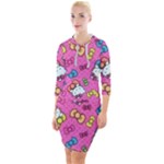 Hello Kitty, Cute, Pattern Quarter Sleeve Hood Bodycon Dress