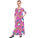 Hello Kitty, Cute, Pattern Kids  Quarter Sleeve Maxi Dress