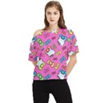 Hello Kitty, Cute, Pattern One Shoulder Cut Out T-Shirt