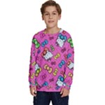Hello Kitty, Cute, Pattern Kids  Crewneck Sweatshirt