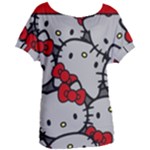 Hello Kitty, Pattern, Red Women s Oversized T-Shirt