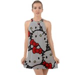 Hello Kitty, Pattern, Red Halter Tie Back Chiffon Dress