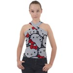 Hello Kitty, Pattern, Red Cross Neck Velour Top