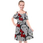 Hello Kitty, Pattern, Red Kids  Cut Out Shoulders Chiffon Dress
