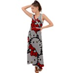 Hello Kitty, Pattern, Red V-Neck Chiffon Maxi Dress