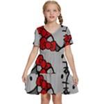 Hello Kitty, Pattern, Red Kids  Short Sleeve Tiered Mini Dress