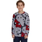 Hello Kitty, Pattern, Red Kids  Crewneck Sweatshirt