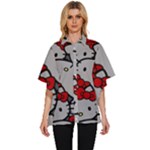 Hello Kitty, Pattern, Red Women s Batwing Button Up Shirt
