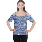 Islamic Ornament Texture, Texture With Stars, Blue Ornament Texture Cutout Shoulder T-Shirt