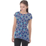 Islamic Ornament Texture, Texture With Stars, Blue Ornament Texture Cap Sleeve High Low Top