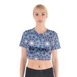 Islamic Ornament Texture, Texture With Stars, Blue Ornament Texture Cotton Crop Top
