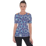Islamic Ornament Texture, Texture With Stars, Blue Ornament Texture Shoulder Cut Out Short Sleeve Top