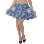 Islamic Ornament Texture, Texture With Stars, Blue Ornament Texture Velvet Skater Skirt