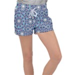 Islamic Ornament Texture, Texture With Stars, Blue Ornament Texture Women s Velour Lounge Shorts