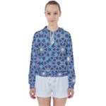 Islamic Ornament Texture, Texture With Stars, Blue Ornament Texture Women s Tie Up Sweat