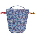 Islamic Ornament Texture, Texture With Stars, Blue Ornament Texture Drawstring Bucket Bag