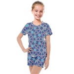 Islamic Ornament Texture, Texture With Stars, Blue Ornament Texture Kids  Mesh T-Shirt and Shorts Set