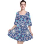 Islamic Ornament Texture, Texture With Stars, Blue Ornament Texture Velour Kimono Dress