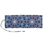 Islamic Ornament Texture, Texture With Stars, Blue Ornament Texture Roll Up Canvas Pencil Holder (M)