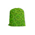 Lime Textures Macro, Tropical Fruits, Citrus Fruits, Green Lemon Texture Drawstring Pouch (Medium)