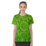 Lime Textures Macro, Tropical Fruits, Citrus Fruits, Green Lemon Texture Women s Cotton T-Shirt