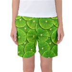Lime Textures Macro, Tropical Fruits, Citrus Fruits, Green Lemon Texture Women s Basketball Shorts