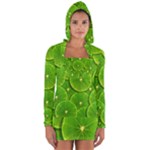 Lime Textures Macro, Tropical Fruits, Citrus Fruits, Green Lemon Texture Long Sleeve Hooded T-shirt