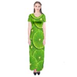 Lime Textures Macro, Tropical Fruits, Citrus Fruits, Green Lemon Texture Short Sleeve Maxi Dress