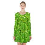 Lime Textures Macro, Tropical Fruits, Citrus Fruits, Green Lemon Texture Long Sleeve Velvet V-neck Dress