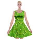 Lime Textures Macro, Tropical Fruits, Citrus Fruits, Green Lemon Texture Velvet Skater Dress
