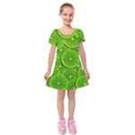 Lime Textures Macro, Tropical Fruits, Citrus Fruits, Green Lemon Texture Kids  Short Sleeve Velvet Dress