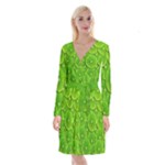 Lime Textures Macro, Tropical Fruits, Citrus Fruits, Green Lemon Texture Long Sleeve Velvet Front Wrap Dress