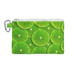 Lime Textures Macro, Tropical Fruits, Citrus Fruits, Green Lemon Texture Canvas Cosmetic Bag (Medium)