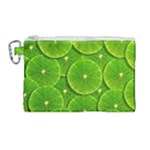 Lime Textures Macro, Tropical Fruits, Citrus Fruits, Green Lemon Texture Canvas Cosmetic Bag (Large)