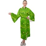 Lime Textures Macro, Tropical Fruits, Citrus Fruits, Green Lemon Texture Maxi Velvet Kimono