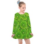 Lime Textures Macro, Tropical Fruits, Citrus Fruits, Green Lemon Texture Kids  Long Sleeve Dress
