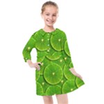 Lime Textures Macro, Tropical Fruits, Citrus Fruits, Green Lemon Texture Kids  Quarter Sleeve Shirt Dress