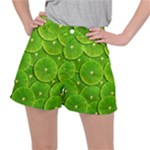 Lime Textures Macro, Tropical Fruits, Citrus Fruits, Green Lemon Texture Women s Ripstop Shorts