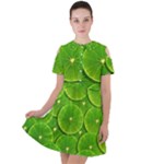 Lime Textures Macro, Tropical Fruits, Citrus Fruits, Green Lemon Texture Short Sleeve Shoulder Cut Out Dress 