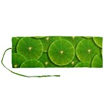 Lime Textures Macro, Tropical Fruits, Citrus Fruits, Green Lemon Texture Roll Up Canvas Pencil Holder (M)