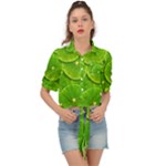 Lime Textures Macro, Tropical Fruits, Citrus Fruits, Green Lemon Texture Tie Front Shirt 