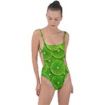 Lime Textures Macro, Tropical Fruits, Citrus Fruits, Green Lemon Texture Tie Strap One Piece Swimsuit