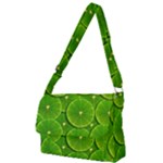 Lime Textures Macro, Tropical Fruits, Citrus Fruits, Green Lemon Texture Full Print Messenger Bag (L)
